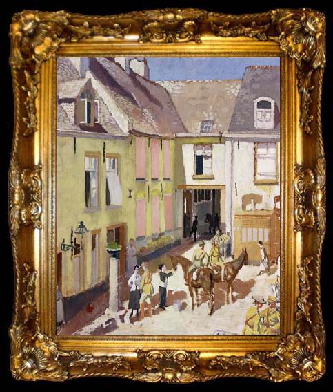 framed  Sir William Orpen The Courtyard,Hotel Sauvage,Cassel,Nord, ta009-2